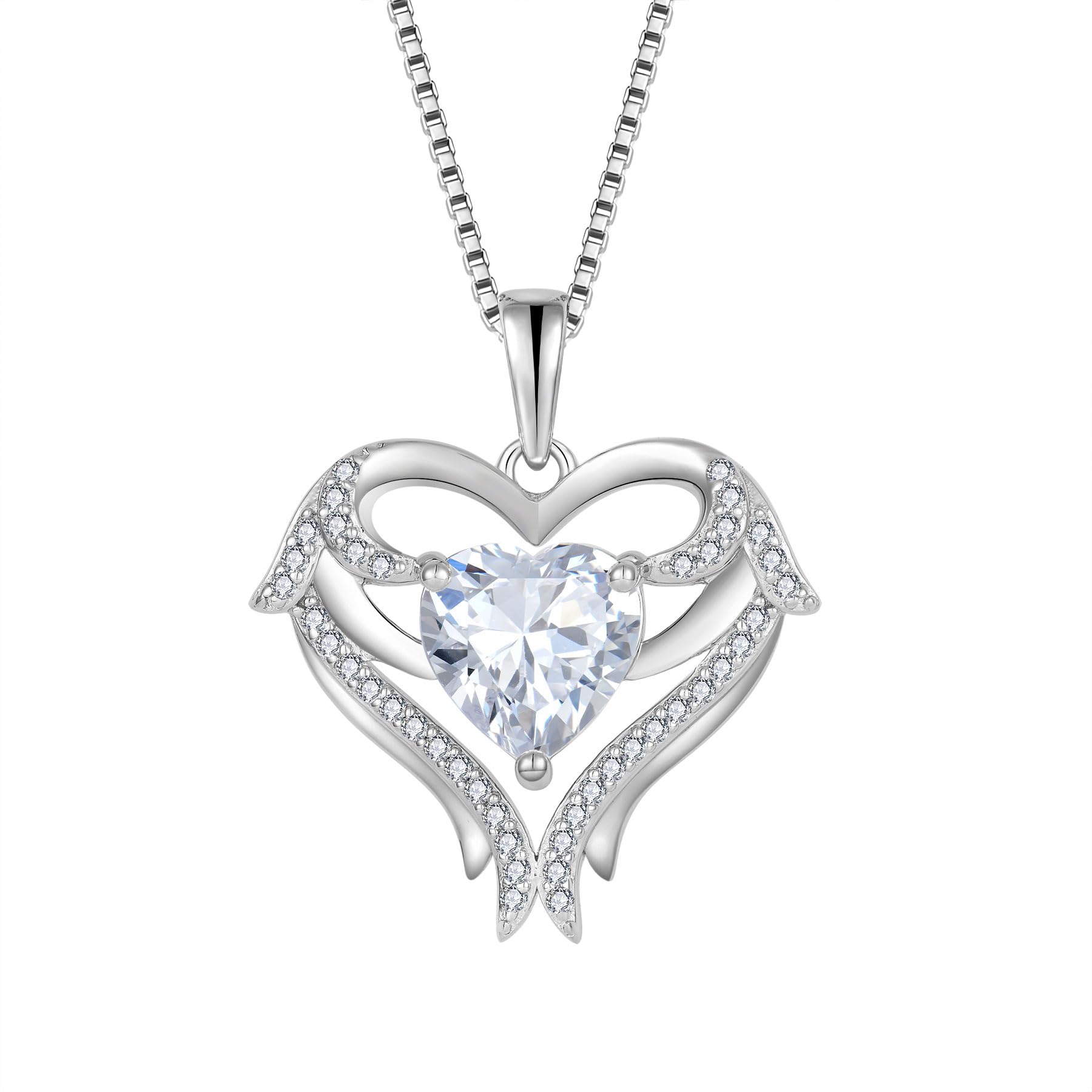 FJ Herz Engelsflügel Halskette Damen 925 Sterling Silber Geburtsstein Kette Schmuck für Frauen Mutter Freundin Mama