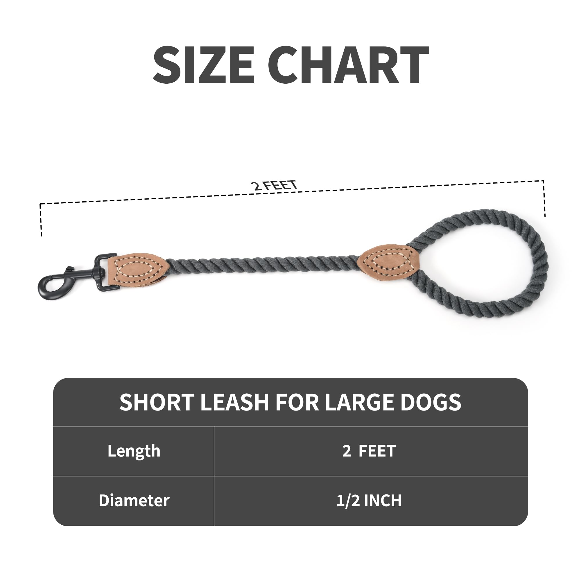 Mile High Life Short Dog Leash, Short Cotton Leash-Dark Grey, 18 Inch-1/2" - Image 4