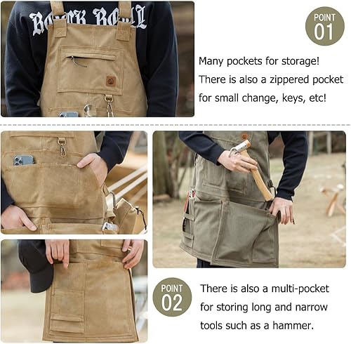 Miniatura 4 de MAKALU Delantal de carpintería Delantal de camping Delantal de herramienta con correas de hombro Delantal de lona