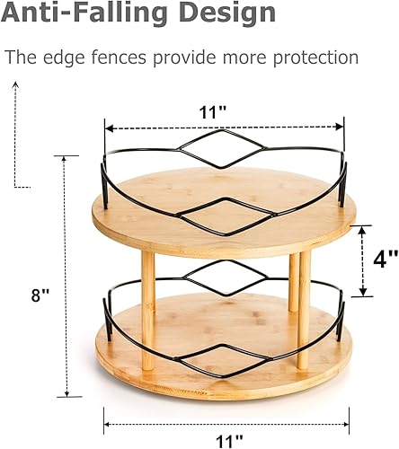 Miniatura 2 de Yopay Lazy Susan - Organizador de 2 niveles, estante giratorio de bambú para especias para armario de encimera de cocina, organizador giratorio de