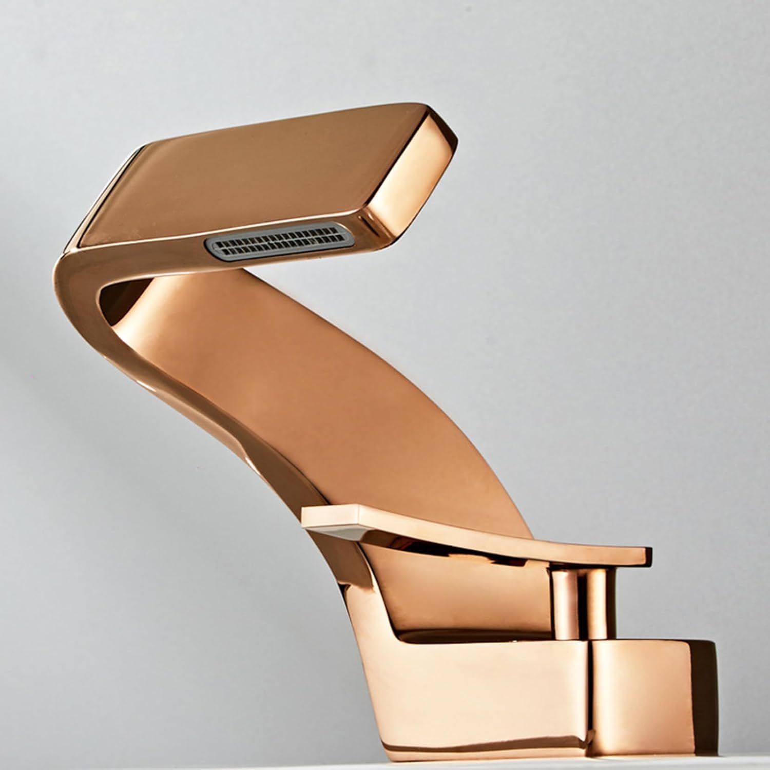 Zbbdfazd Rose Gold Bathroom Sink Mixer Tap, Brass Waterfall Basin Faucet, Single Lever Design