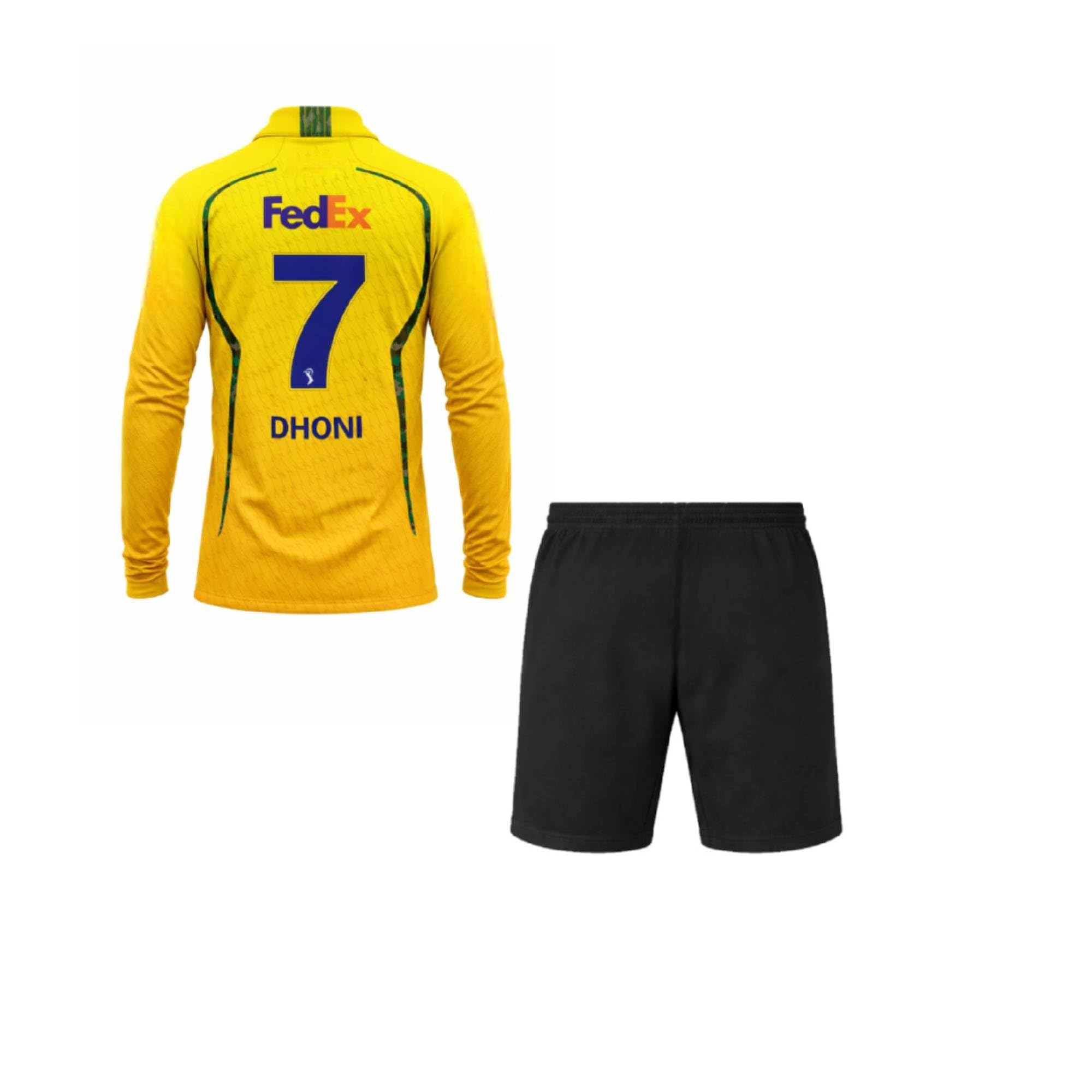 New CSSKK Full Sleeve Dhoni 7 Jersey with Black Shorts 2026 for (Men&Boys,Kids)(Medium 38) 1