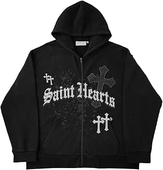YUNZSXJY Zipper Hoodies for Women Grunge Cross Graphic