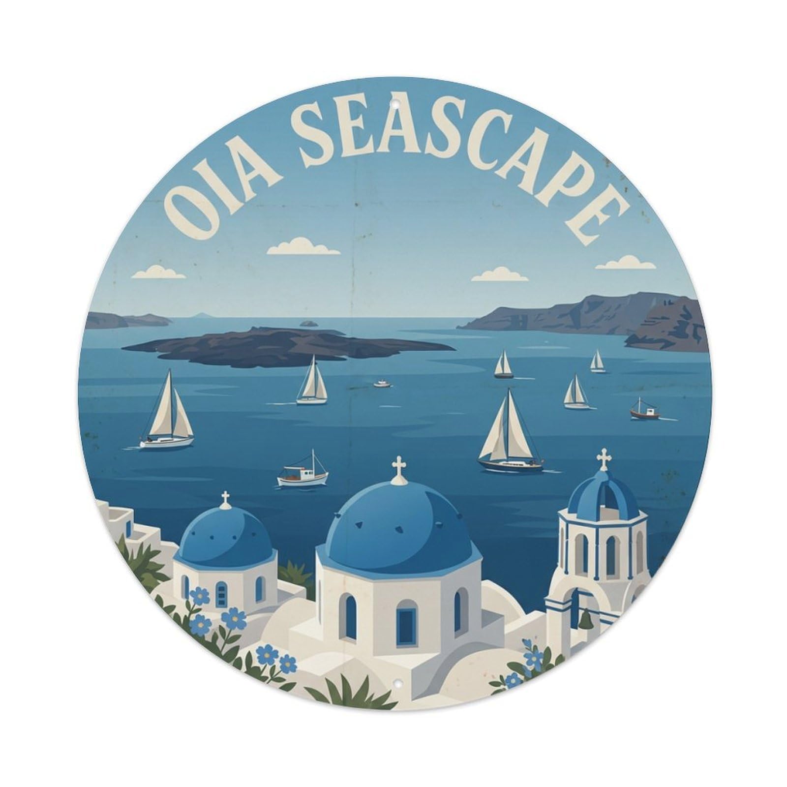 Galvaxio Style Vintage Travel Oia Santorini Seascape Metal Tin Sign