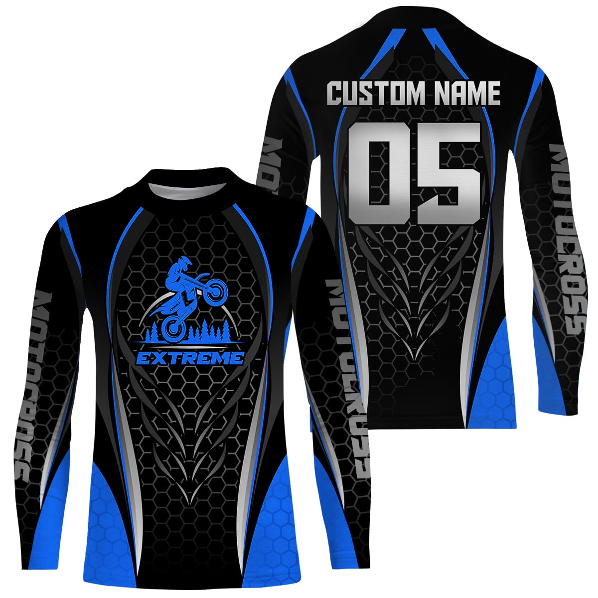 PIONAMZIOZ Custom Motocross Jersey UPF30+ Kid Men Women Dirt Bike Shirt Extreme Off-Road Motorcycle Racing Jersey PDT758 (Blue)