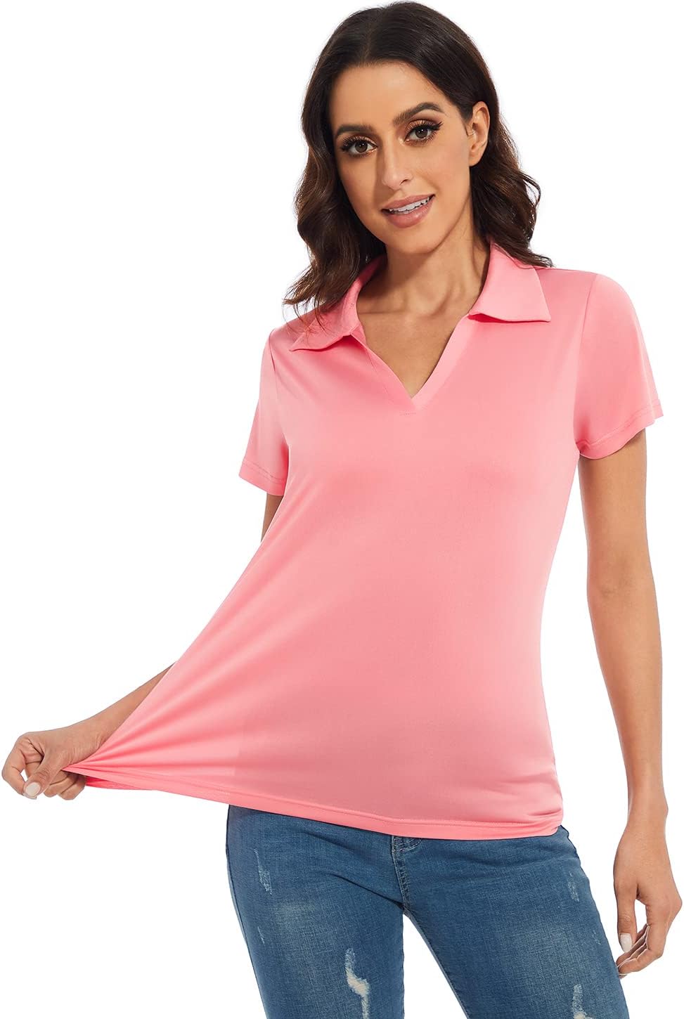 Ullnoy Women's Dry-fit Golf Polo Shirts Short Sleeve Shirts for Women V Neck Moisture Wicking Sports Tops Collar 1-3 Pack - Image 4