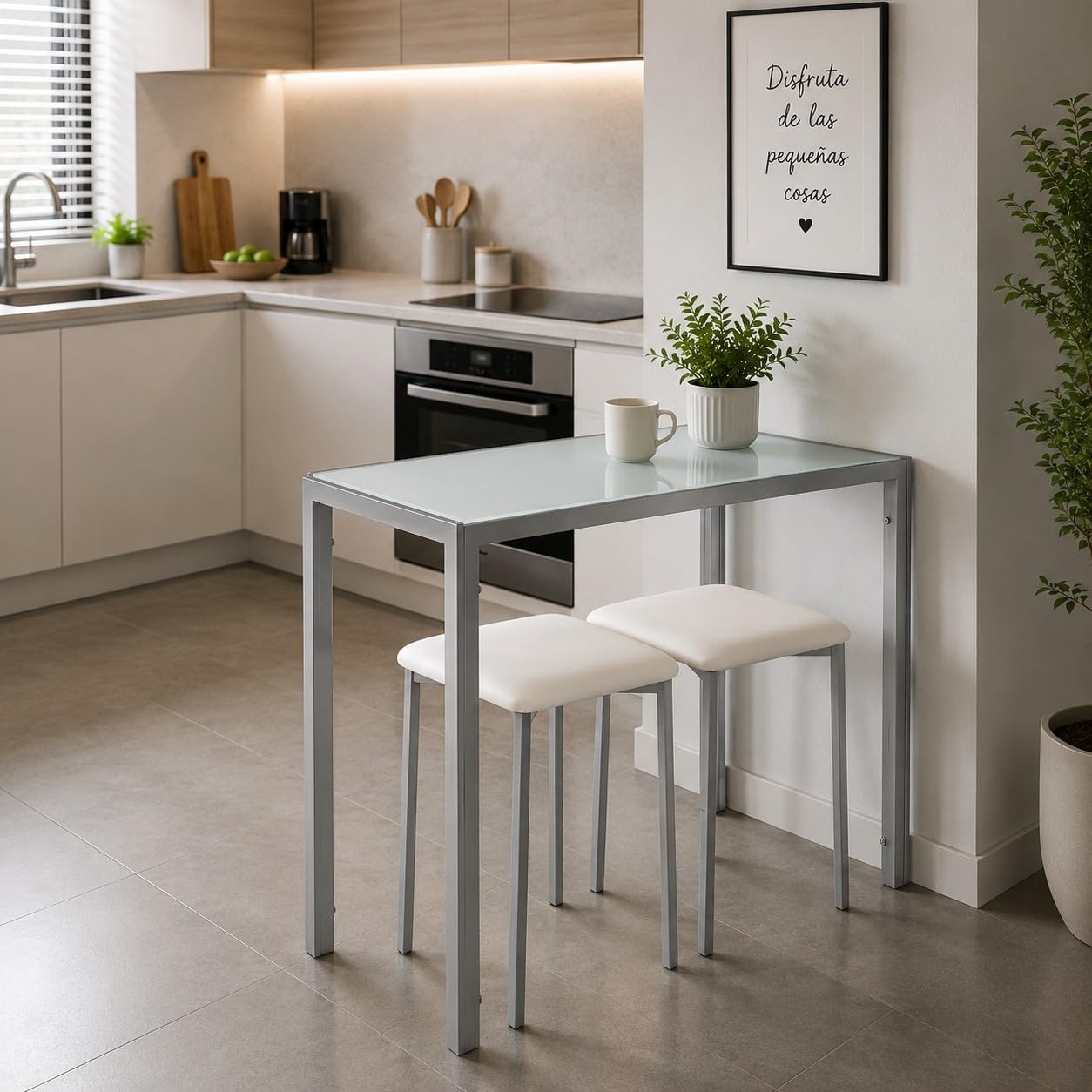 Mesa Cocina Pequeña + 2 Taburetes Bajos