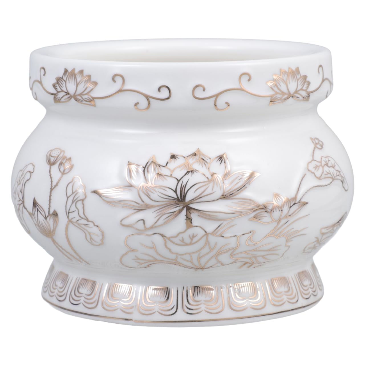 HANABASS Ceramic Incense Burner Pot 4 Inch Incense Censer with Lotus Flower Relief for Praying Buddha, White