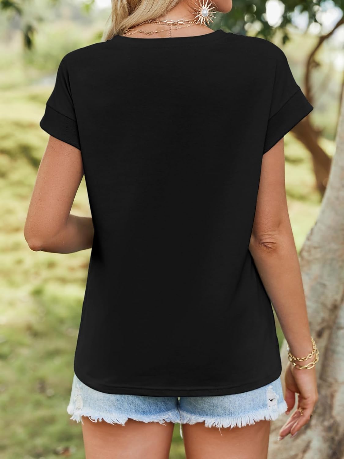 Tankaneo Womens Summer Cap Sleeve Tank Top Crew Neck Solid Casual Loose Fit Basic Tee Shirt - Image 5