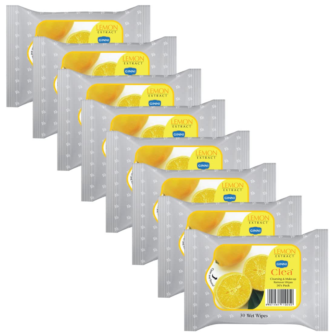ginni clea cleansing makeup remover wipes (pack of 8) (30 wipes per pack) (lemon)