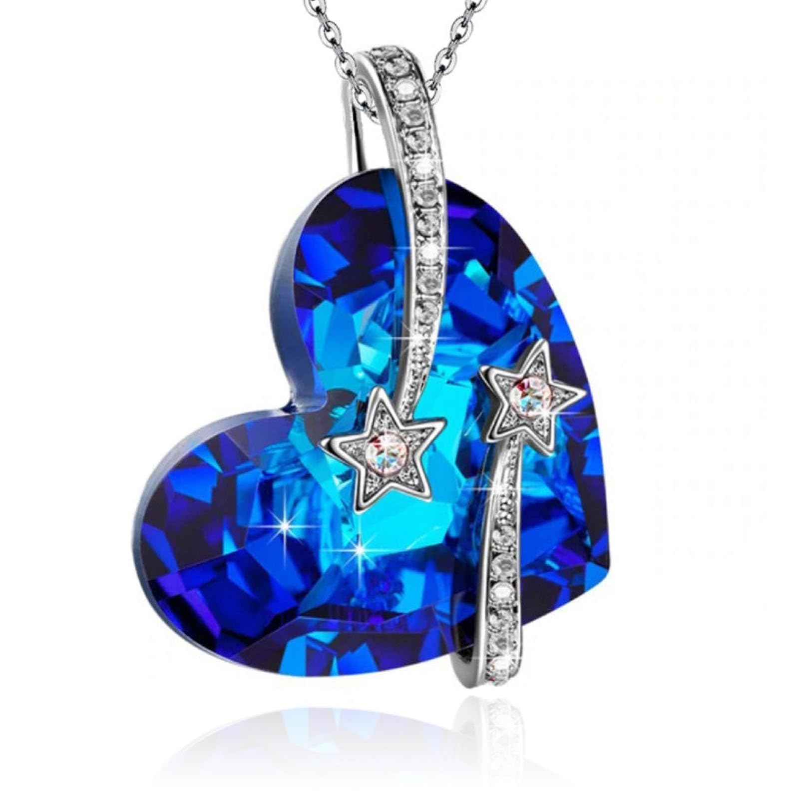 CTEW Blue Heart Cubic Zirconia Crystal Drop Pendant Necklace for Women 14K Gold Plated Crystal CZ Dainty Choker Necklace | Silver Necklaces Wedding Necklace for Women