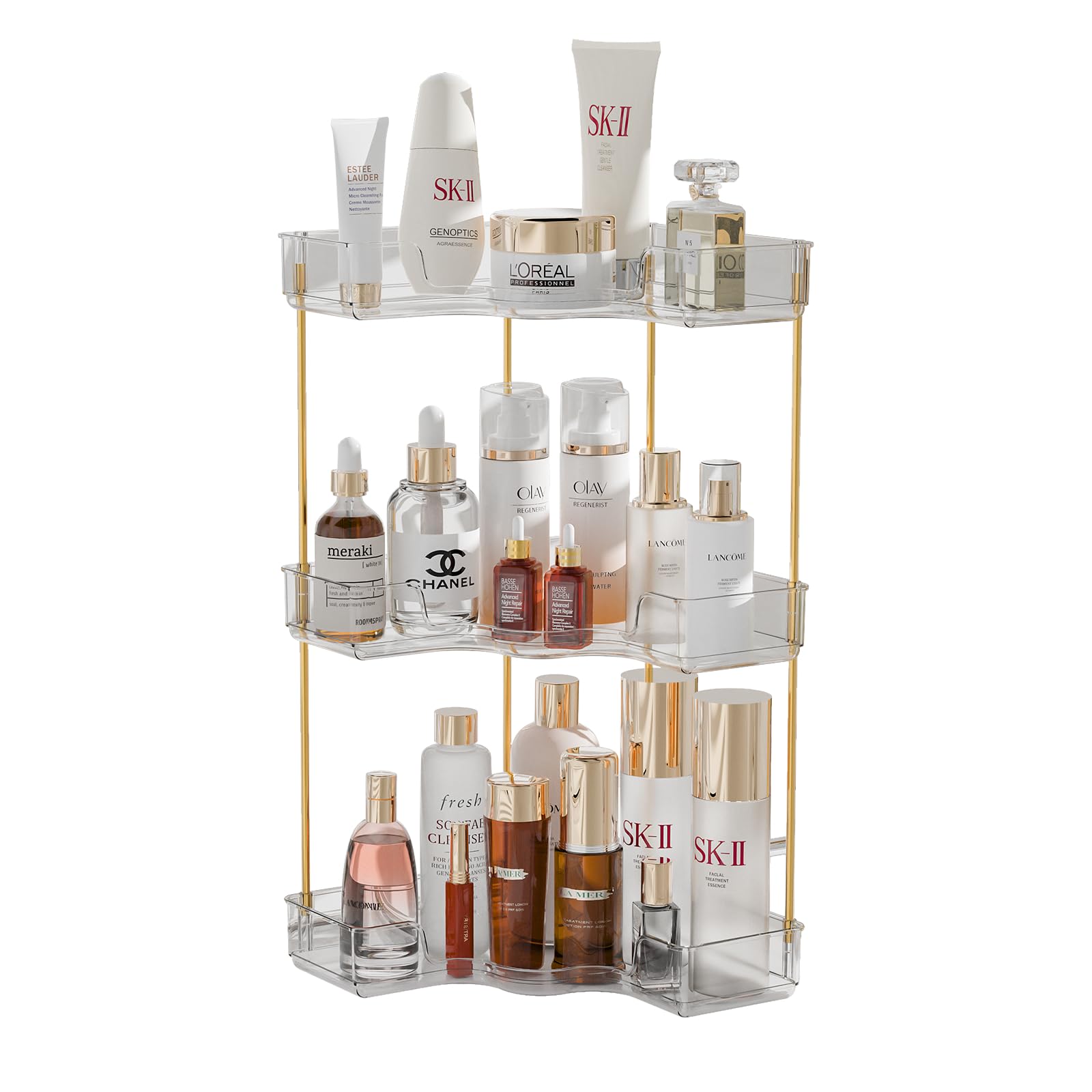 QCQHDU3-Tier Corner Bathroom Counter Organizer, Countertop Perfume Tray and Vanity Organizer, Makeup Organizer, Corner Storage Organizers for Bathroom, Dresser, Kitchen(White)