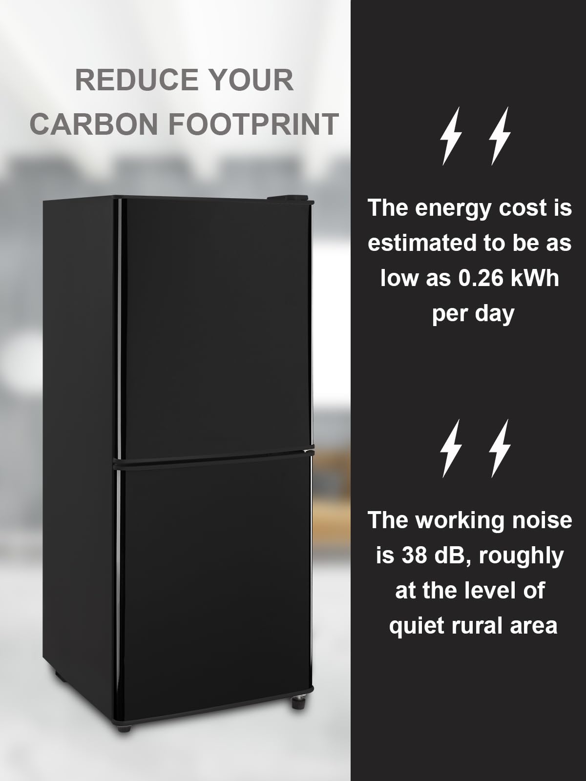 Krib Bling Refrigerator With Freezer 4.0 Cu.Ft With 7 Level Adjustable Thermostat Control 2 Door Bottom Freezer Refrigerator Lock Fresh Energy Saving For Apartment Bedroom Dorm And Office Black on Fridge.com - View 3