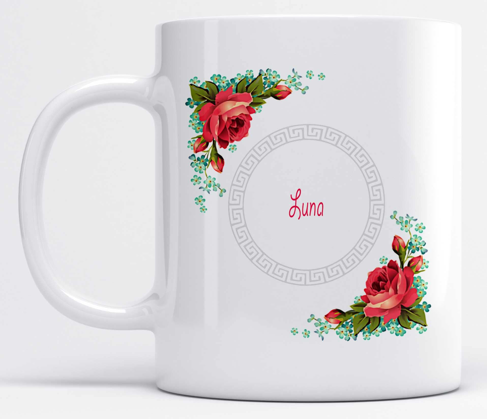 LOROFY Beautiful Floral Design Name Luna Printed Ceramic Coffee Mug (350ML)