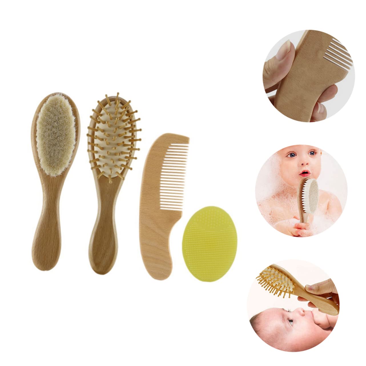 NOLITOY Baby Bath Brush Comb Set Wooden Children's Bathing Suit Scalp Massager Brush Safe Material Lightweight Easy to Use