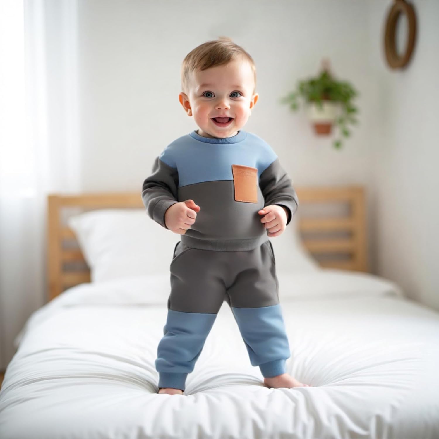 FOMOYUU Toddler Baby Boy Clothes Color Block Long Sleeve Sweatshirt Pullover Tops + Solid Pants Spring Fall Winter Outfits - Image 6