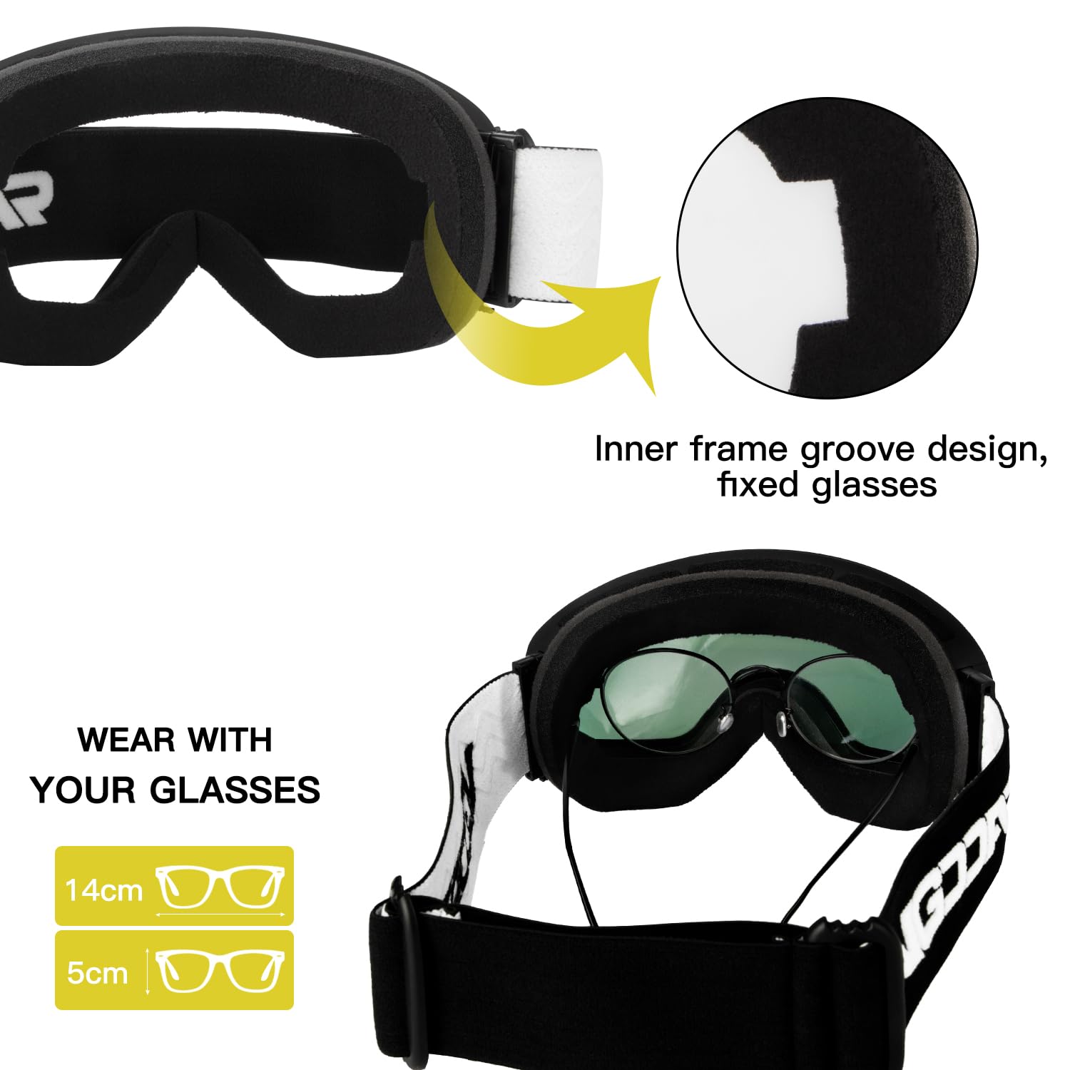 ZABERT Lunettes De Ski Transparentes Et Anti-buée Pour Hommes, Femmes, Jeunes - OTG - Anti-buée - Pour