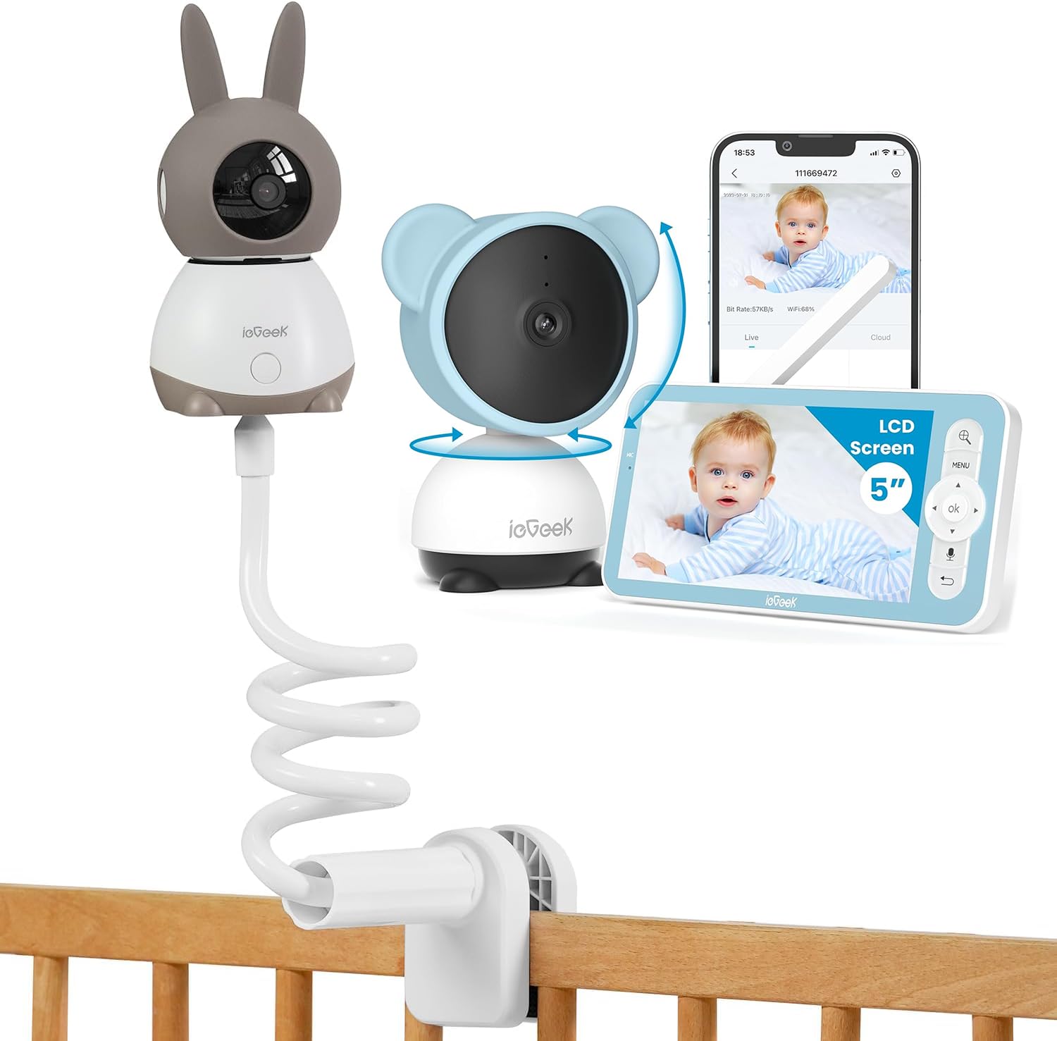 ieGeek Baby Monitor Mount Bracket 5'' Baby Monitor, WiFi Smartphone 1080P Baby Camera