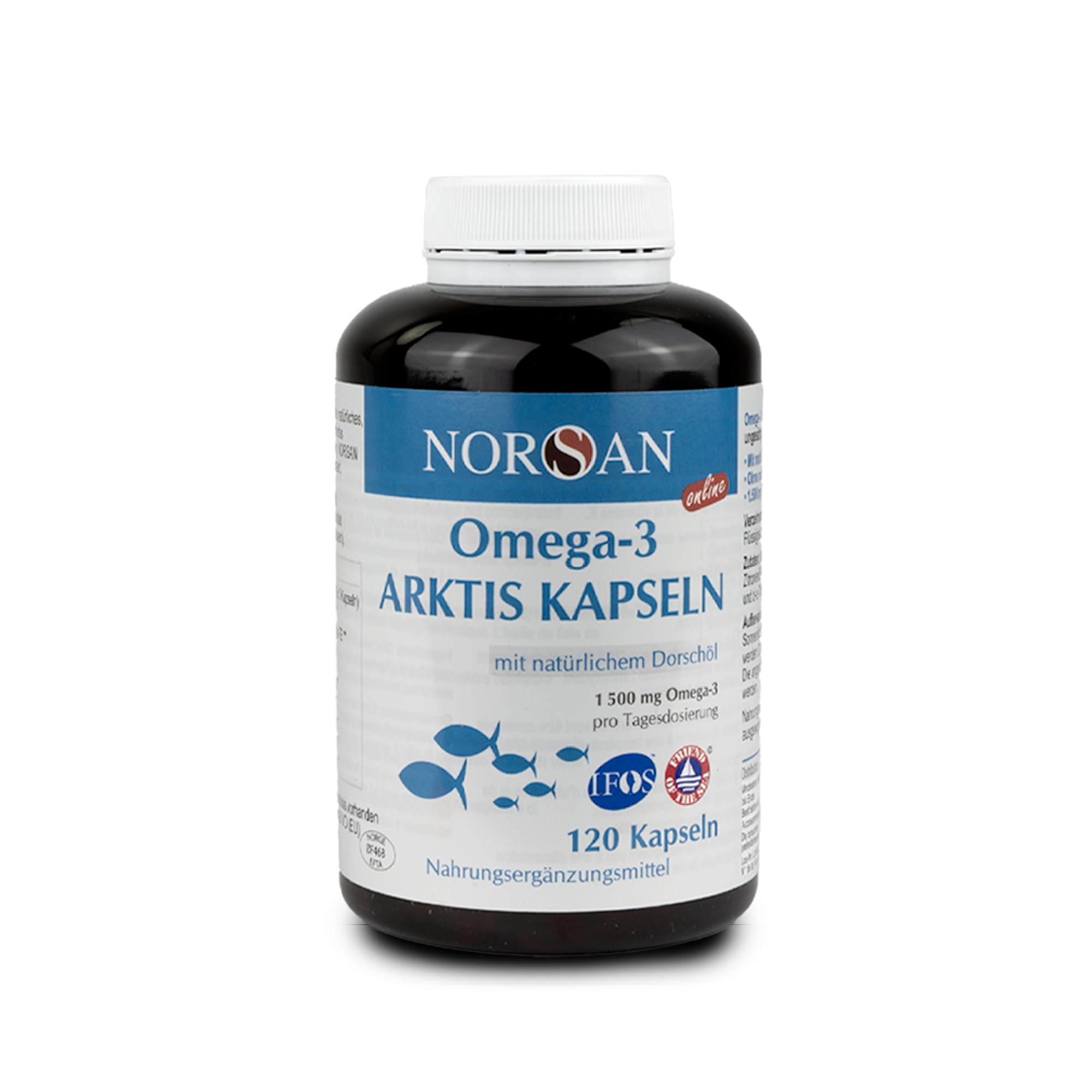 NORSAN Premium Omega-3 Arktis Dorschöl Kapseln 1x120 Kapseln - 1.500 mg Omega-3 pro Portion - Fischöl Kapseln aus nachhaltigem Wildfang