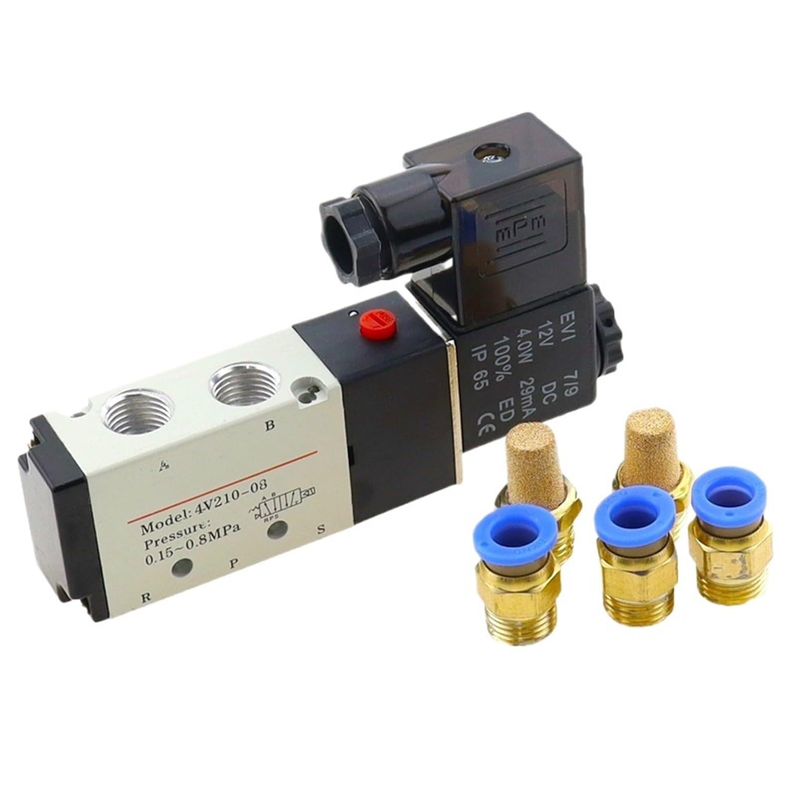 1pcs 5Way 2 Position Electric Solenoid Valve 4V210-08 1/8" 1/4" Port Size DC12V24V AC110V220V air Control Valve(PC 6mm Fittings,DC12V)