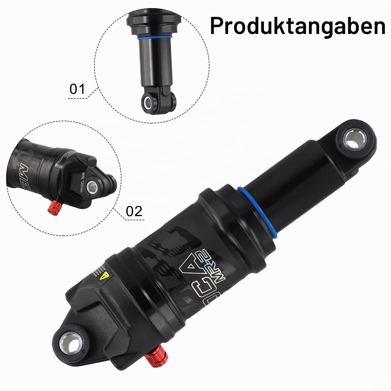 Fahrrad-Luft-Stoßdämpfer für hinten, Rückprallsperre, 125/150/165/190 mm, verstellbarer Luftdruck, Aluminiumlegierung, für Mountainbike, Radfahren, Fahrradkomponenten, Teile schwarz (165 mm x 35 mm)