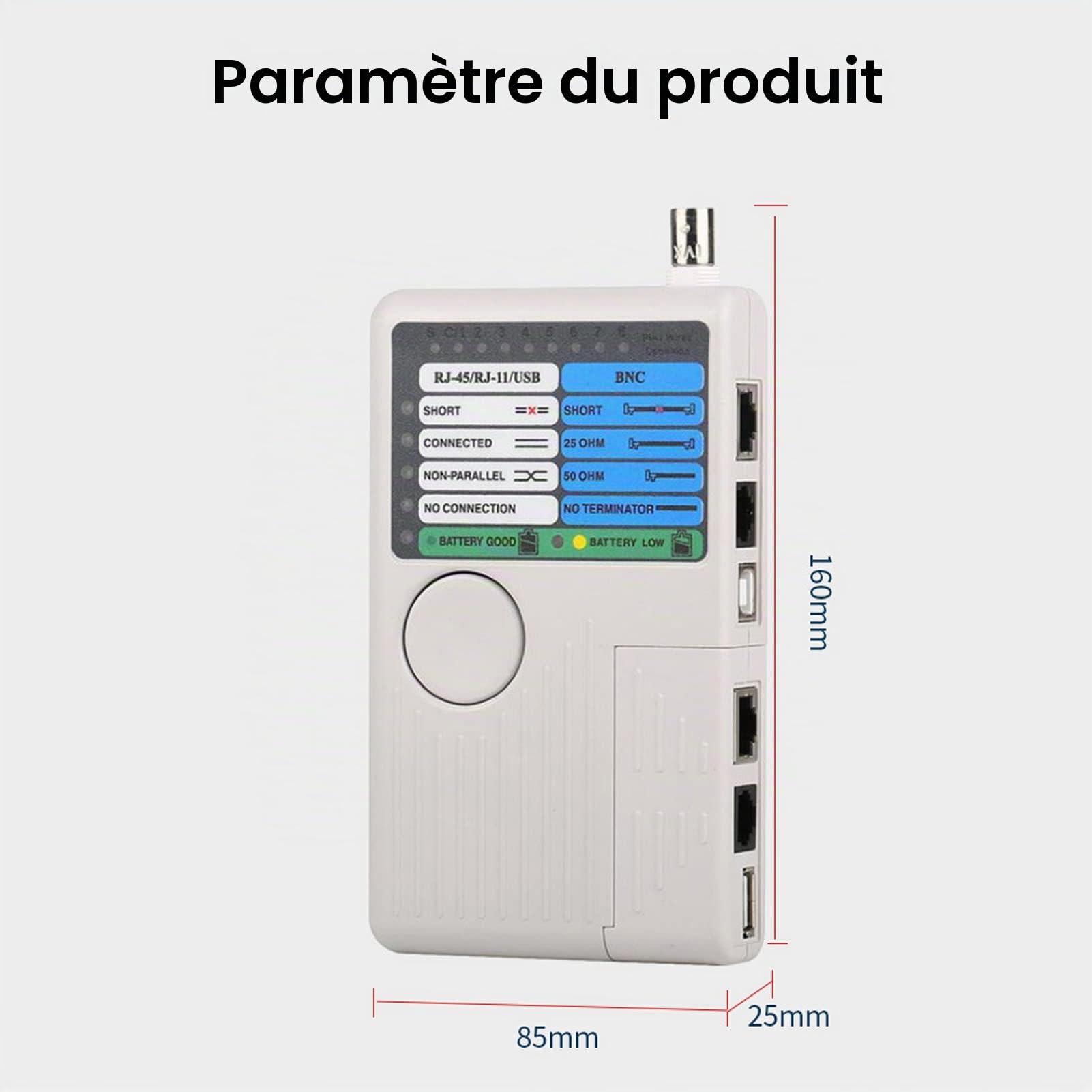 RJ11 RJ45 USB BNC 4-en-1 Portable Testeur de Câble Réseau à Distance pour les Câbles UTP STP