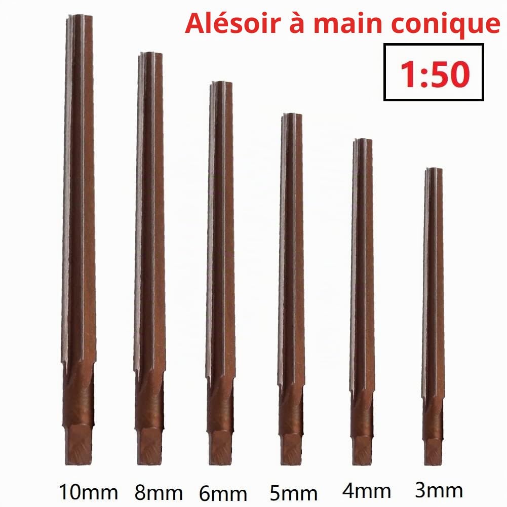 SPORTARC Lot de 6 alésoirs coniques 1:50 degrés coniques pointus manuel 3/4/5/6/8/10 mm, alésoir conique morse