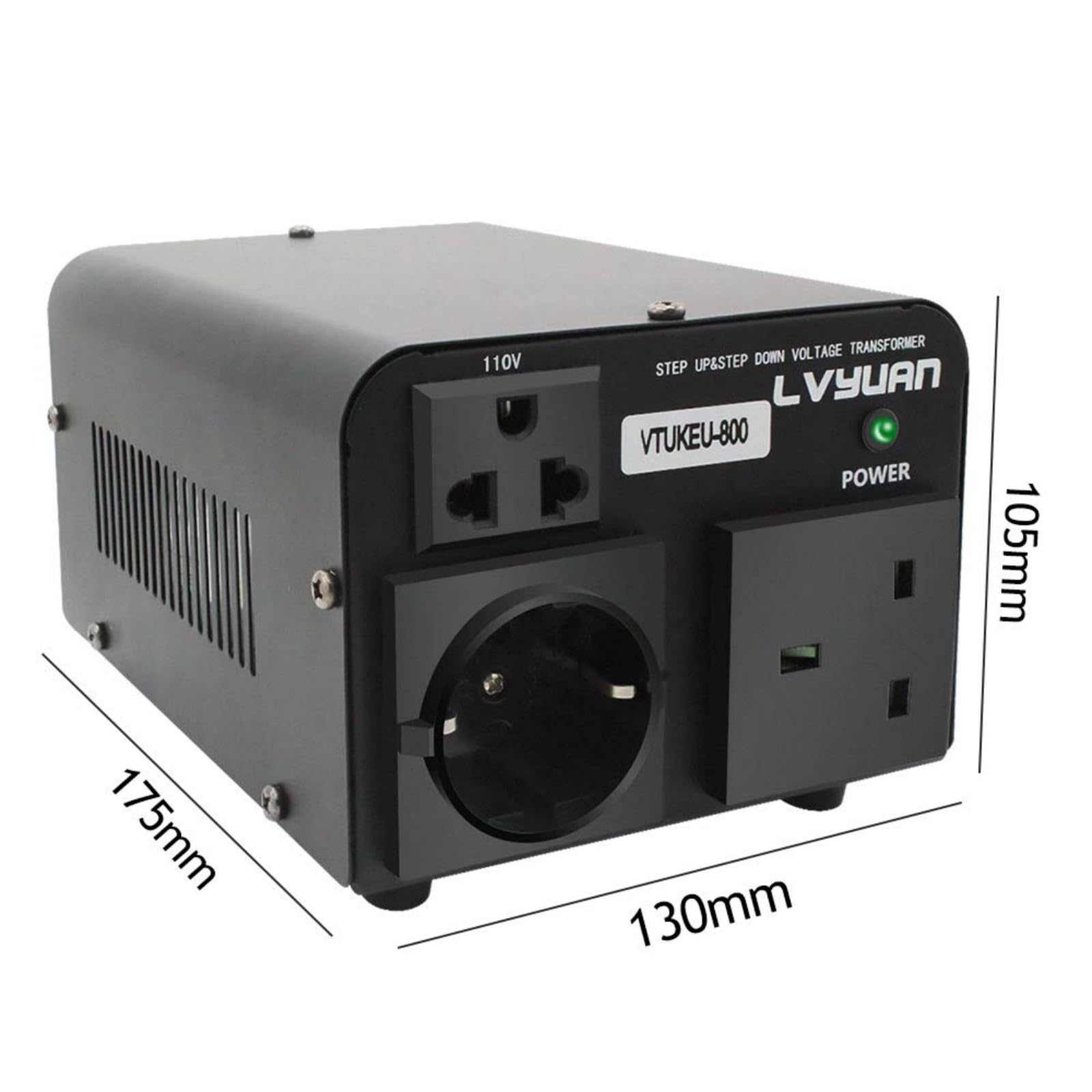 Cantonape Convertisseur de tension 800 VA 220 V/110 V - Transformateur élévateur/réducteur de tension 800 W USA, sortie 110/120 Volt 220/230 Volt AC