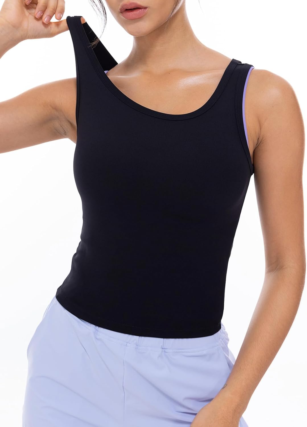 Lavento Women's Scoop Neck Workout Tank Top - Cropped Yoga Tops Active Sleeveless Shirts - Image 5