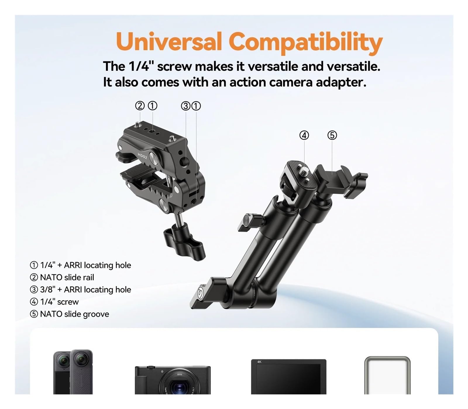 Clip a vite 1/4 con testa a sfera mini a 360° Super Clamp