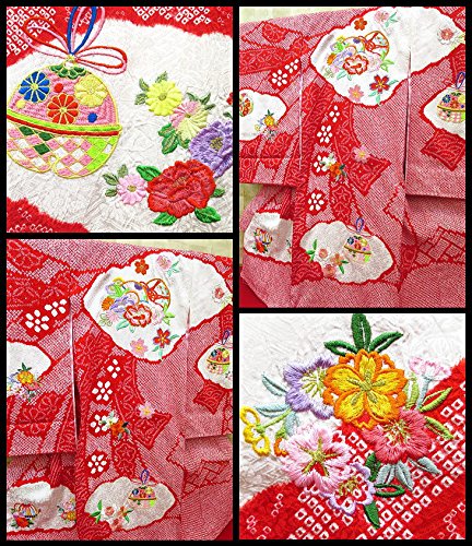 Amazon.co.jp: 【総絞り束ね熨斗に鼓と鈴と華刺繍】女児 初着 祝着 の