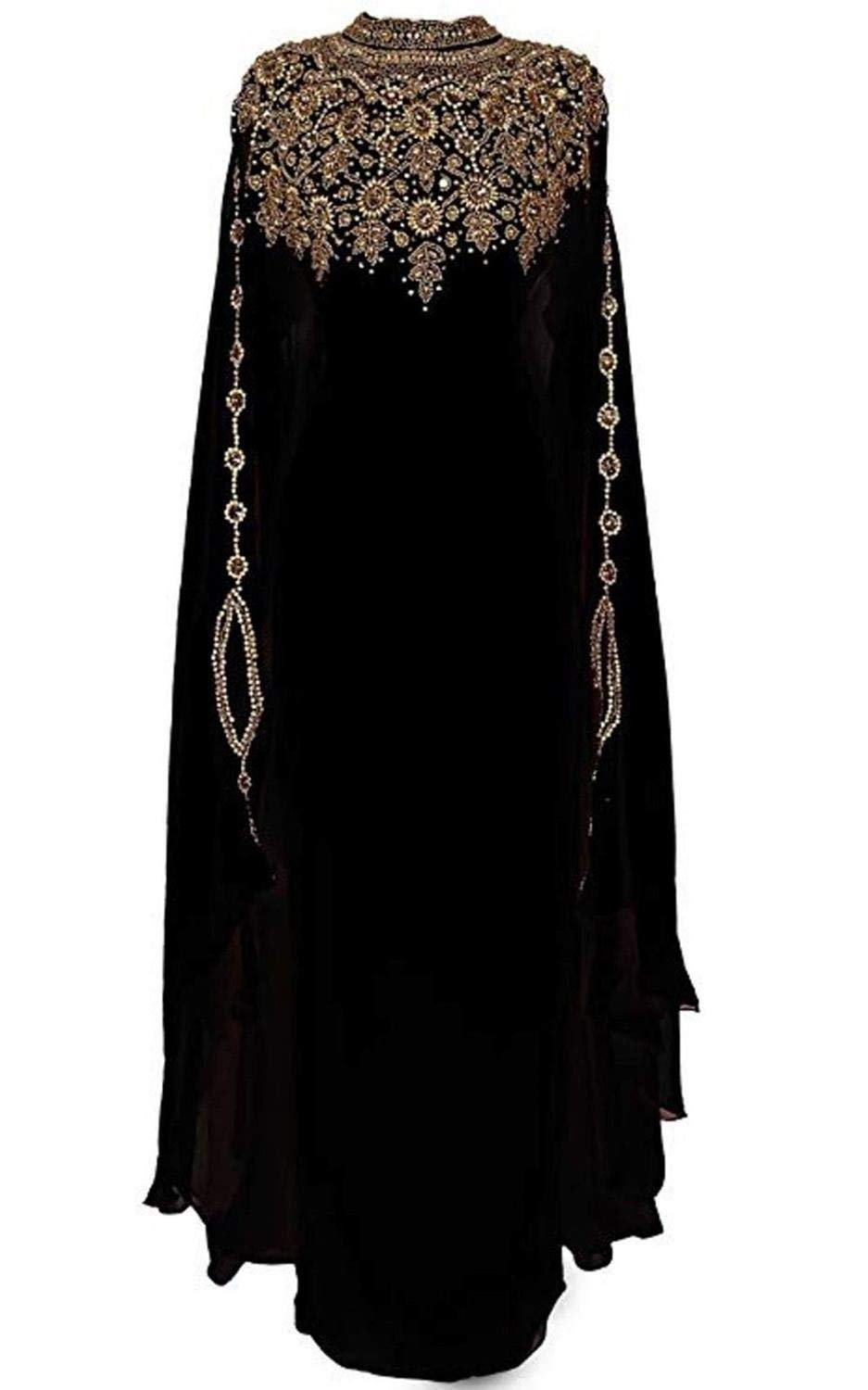 Kaftan Farasha Jalabiya Hand Embroidery TAKSHITA VAR Dress - black - X-Small