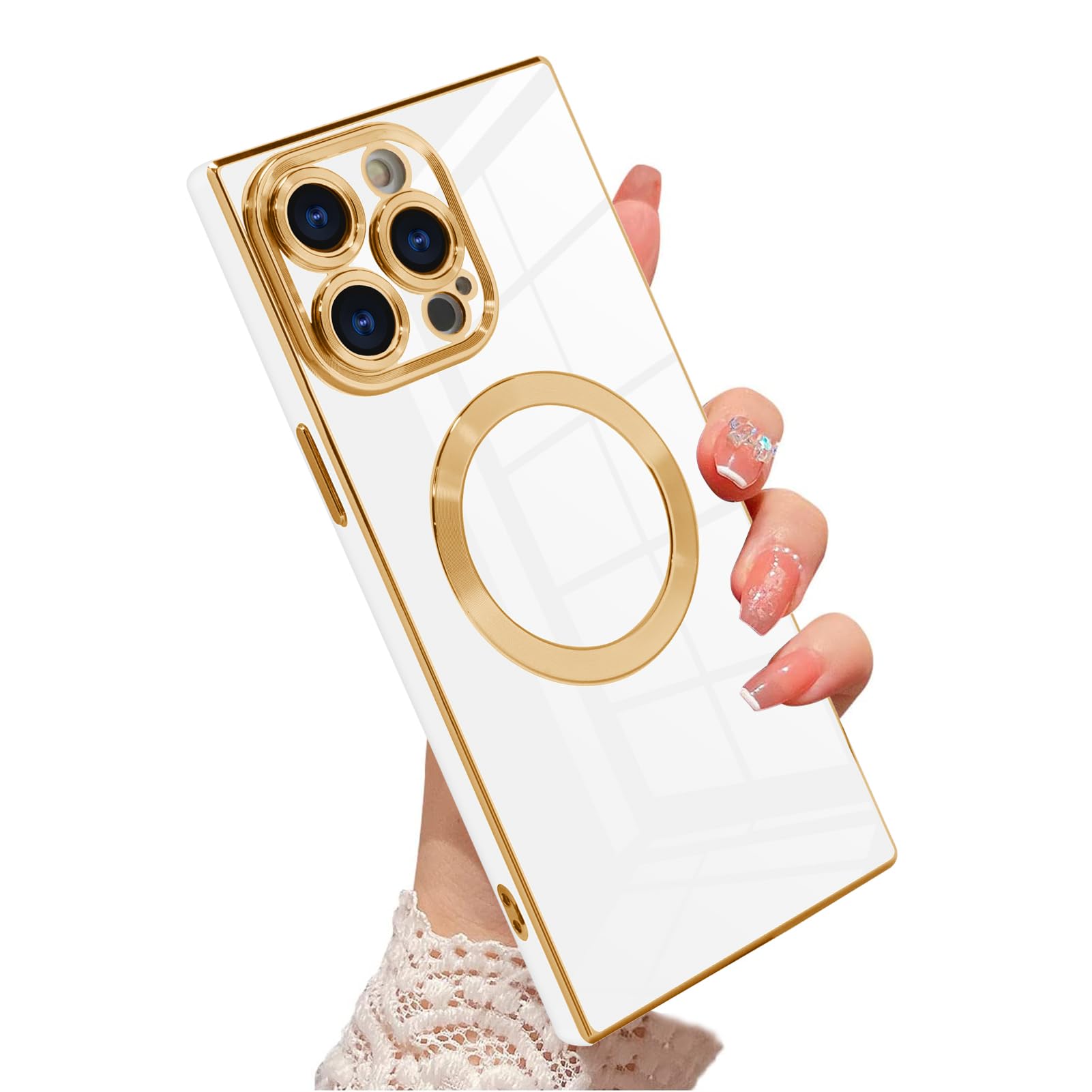 OOK Magnetic Case for iPhone 15 Pro Max[Compatible with Magsafe] Full Camera Protection Gold Plating Edge Soft TPU Anti-Scratch Slim Shockproof