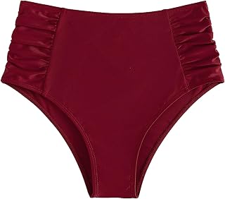HGps8w Women's High Waisted Bikini Bottoms Tummy Control Ruched Bathing Suit Full Coverage Tankini Swim Briefs