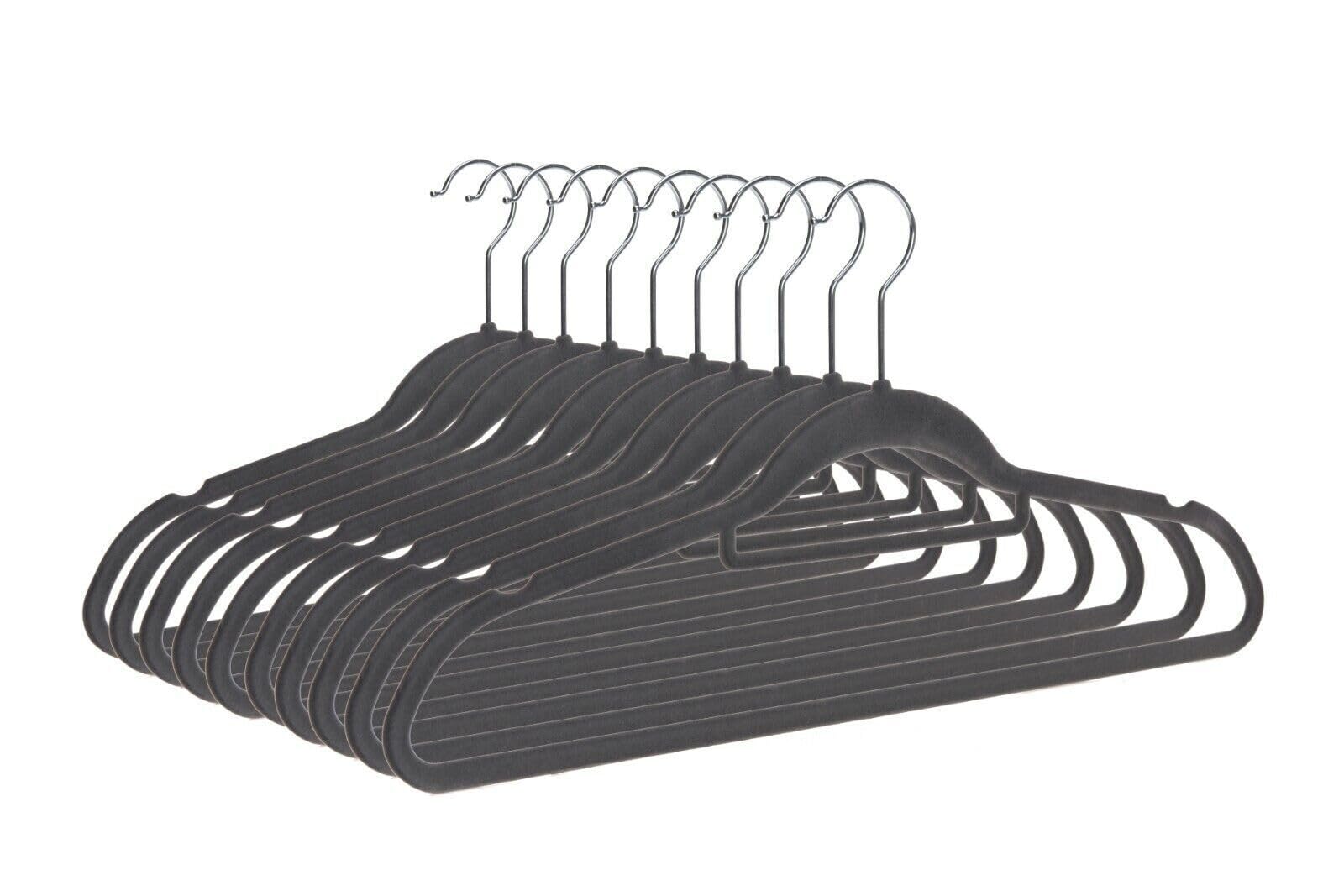 Vencier Velvet Coat Hangers - Pack of 50 Grey | NonSlip Design | For Jackets & Trousers | Flocked Slimline Hangers | Space Saving Clothes Organisers