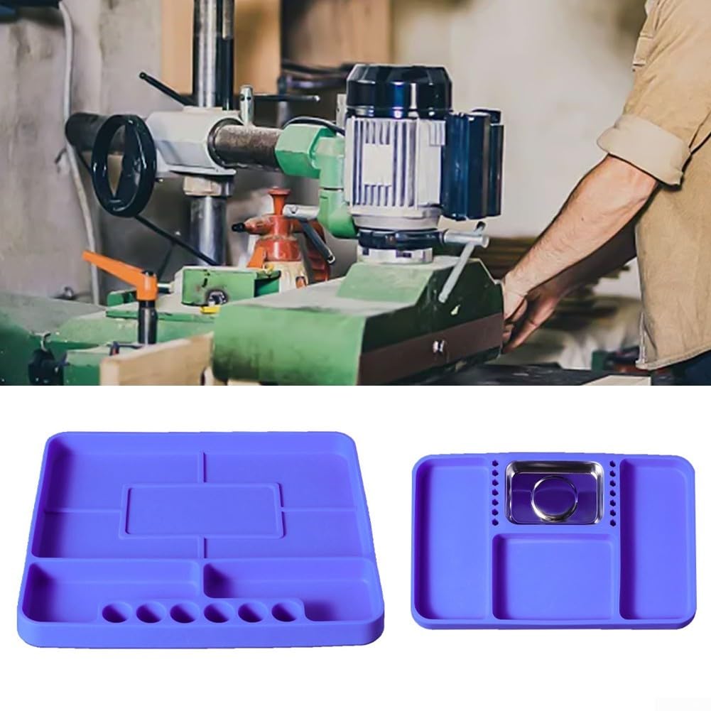 Vassoio porta attrezzi in silicone con tappetino magnetico blu