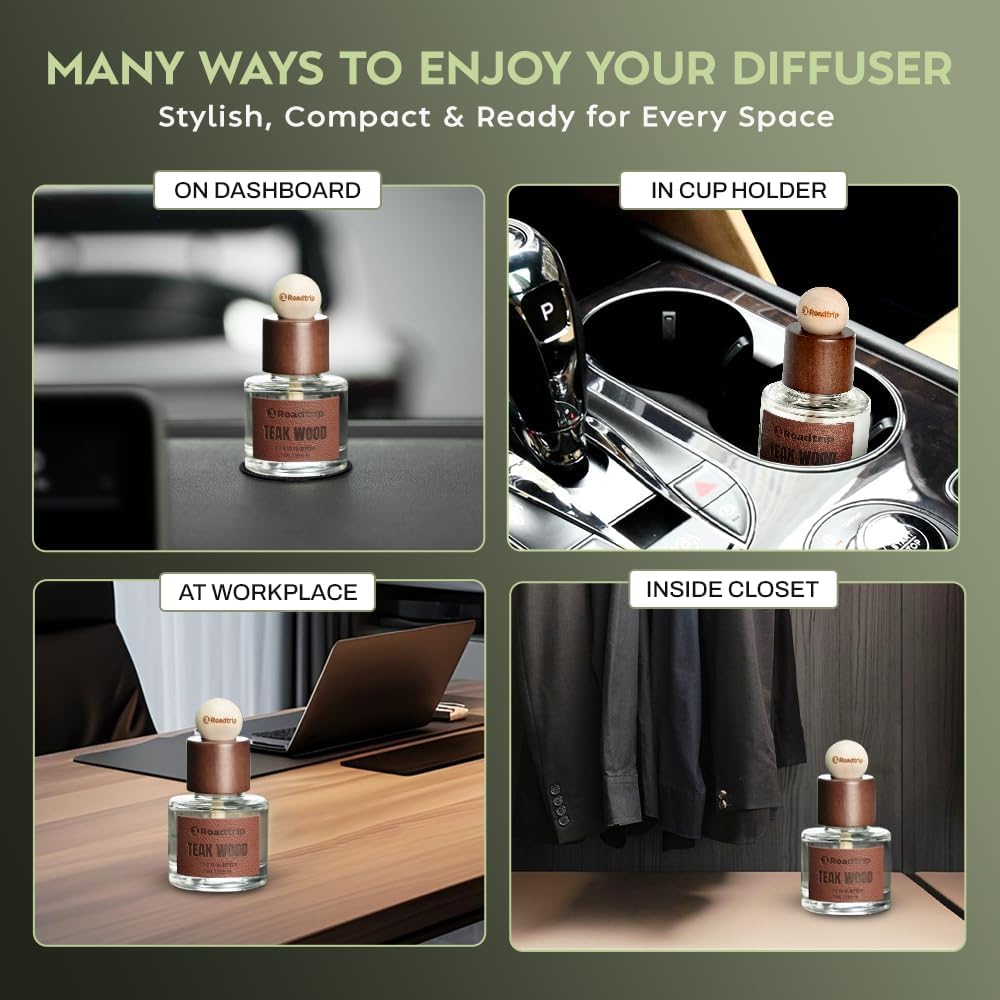 Teak Wood Cup Holder Car Air Freshener Diffuser 50ml Non-Toxic