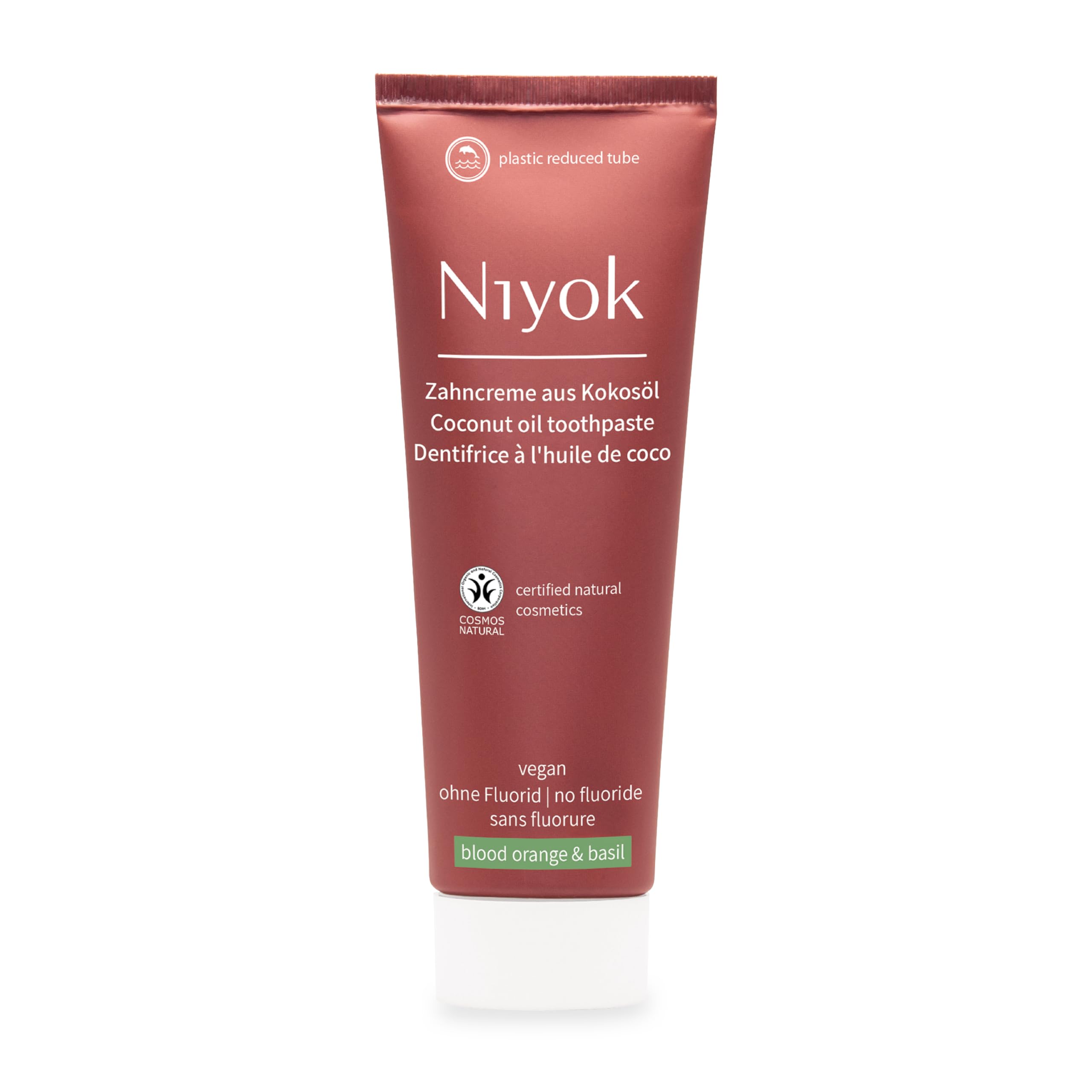 Niyok® Zahncreme aus Bio Kokosöl "Blutorange & Basilikum" (75ml) • Natürliche Zahnpasta für weiße Zähne • Intensive Pflege & Frische • Schützt das Zahnfleisch • Ohne Fluorid & Vegan