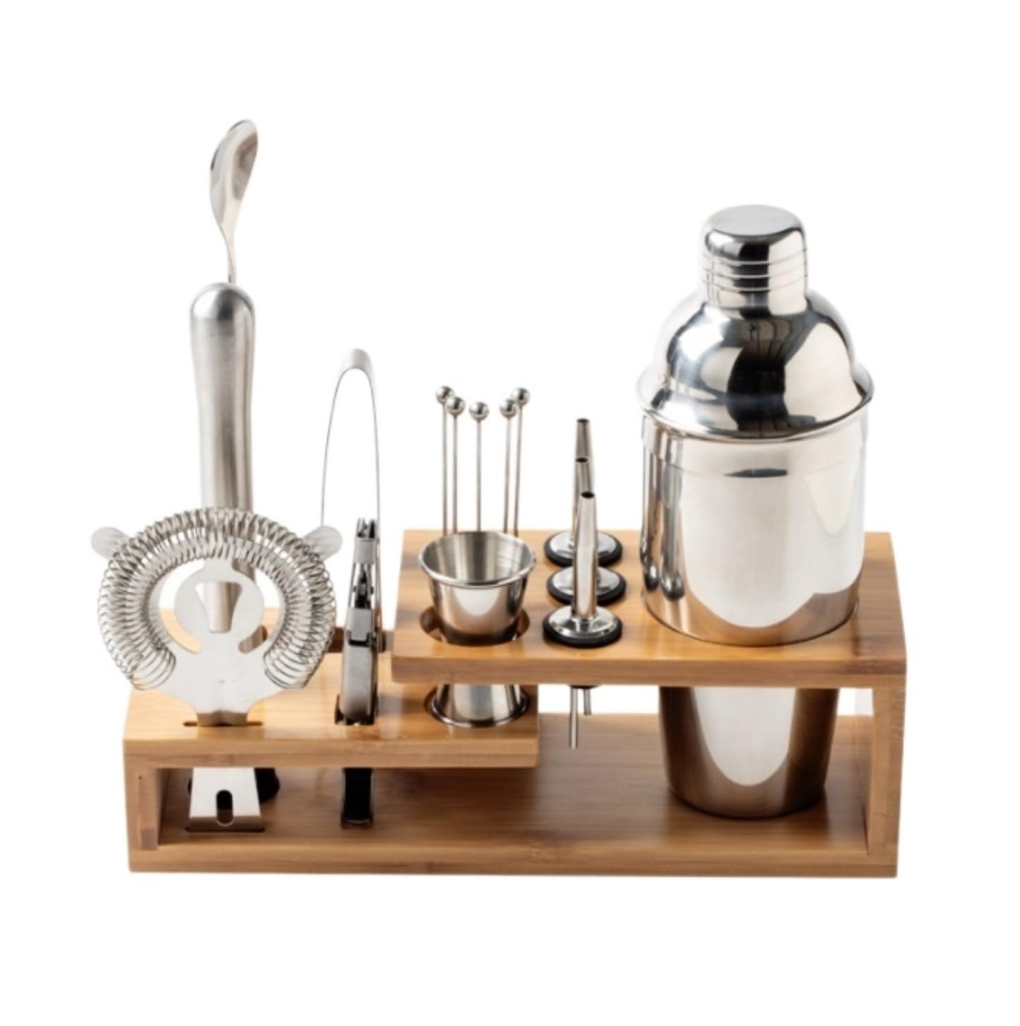 Ensemble de Cocktail Shaker à Cocktail Shaker Kit Ensemble De 16 Shakers À Cocktail en Acier Inoxydable avec Support en Bambou Élégant Shaker Cocktail Kit Shaker Cocktail Set(750ml)
