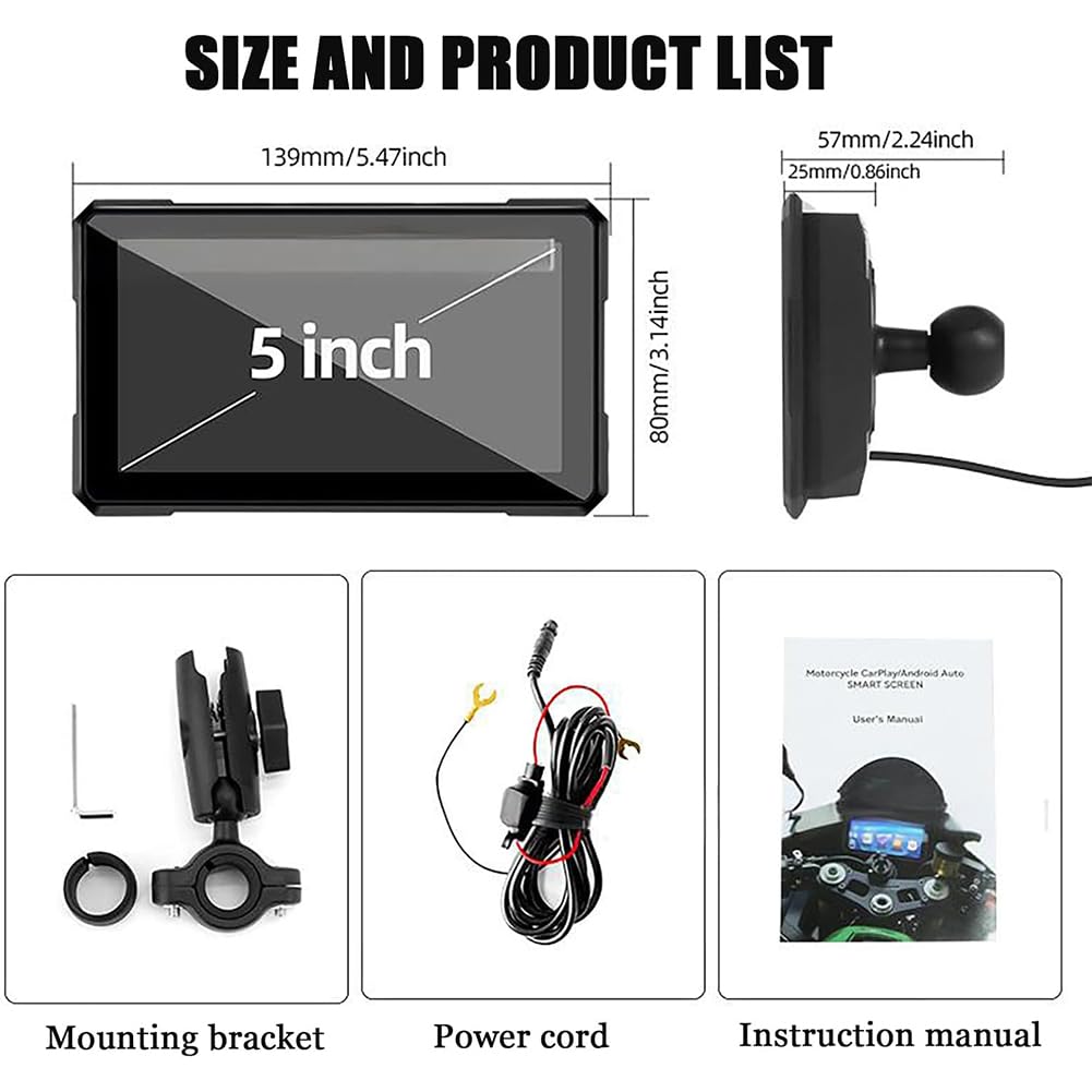 5″ Écran Carplay Moto sans Fil pour Suzuki GSR 750 400 600 GSR750 GSR400 GSR600, CarPlay et Android Auto avec IPX67 étanche, Double Bluetooth, Contrôle Voix, GPS