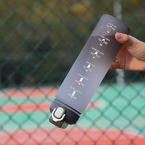 Miniatura 6 de Botellas de agua de 1 litro, botella de agua grande con pajilla, botella de agua de viaje con marcador de tiempo, botella de agua deportiva