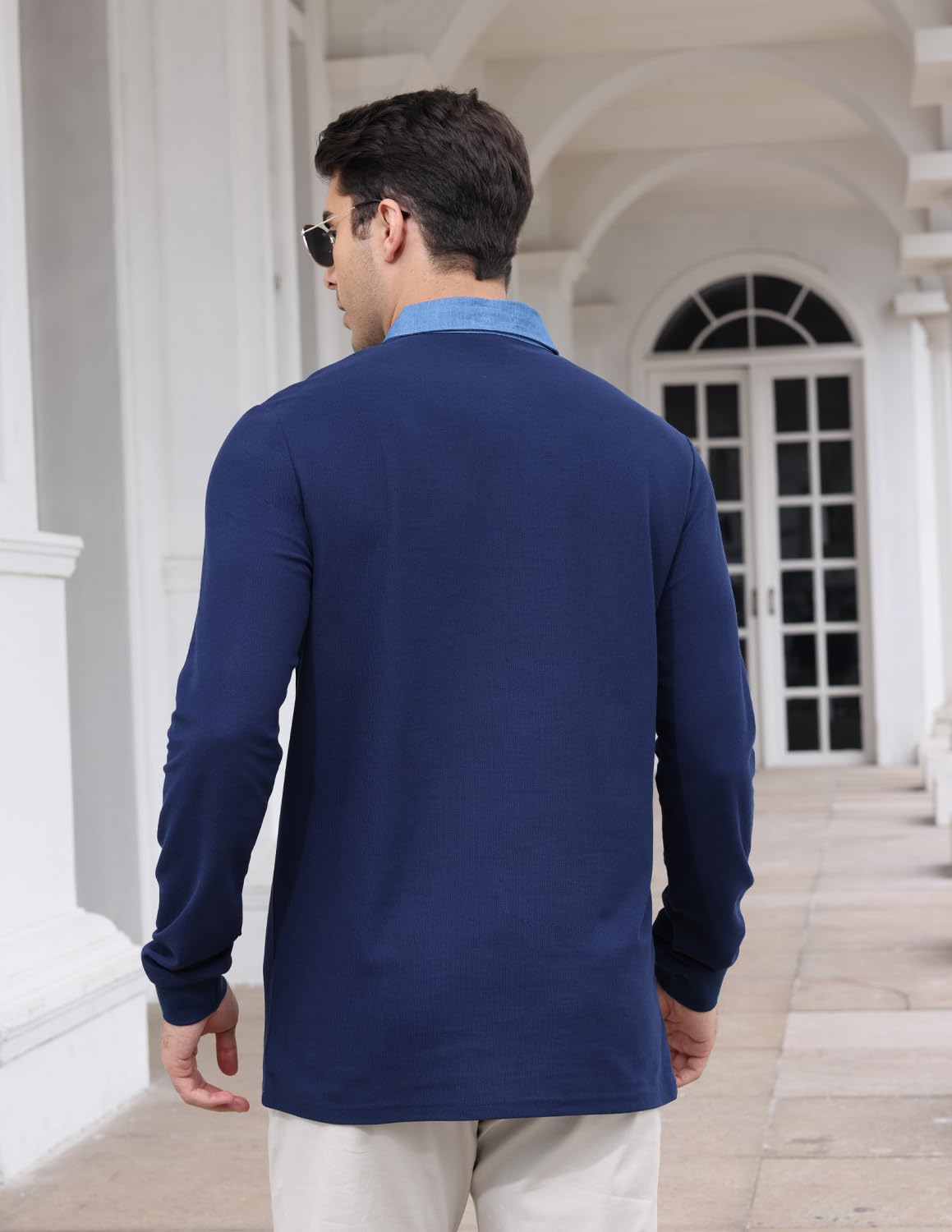 KUNJLELP Polo Camicia Uomo Manica Lunga Maglietta con Colletto in Denim Casuale Cotton Inverno Golf T-Shirt