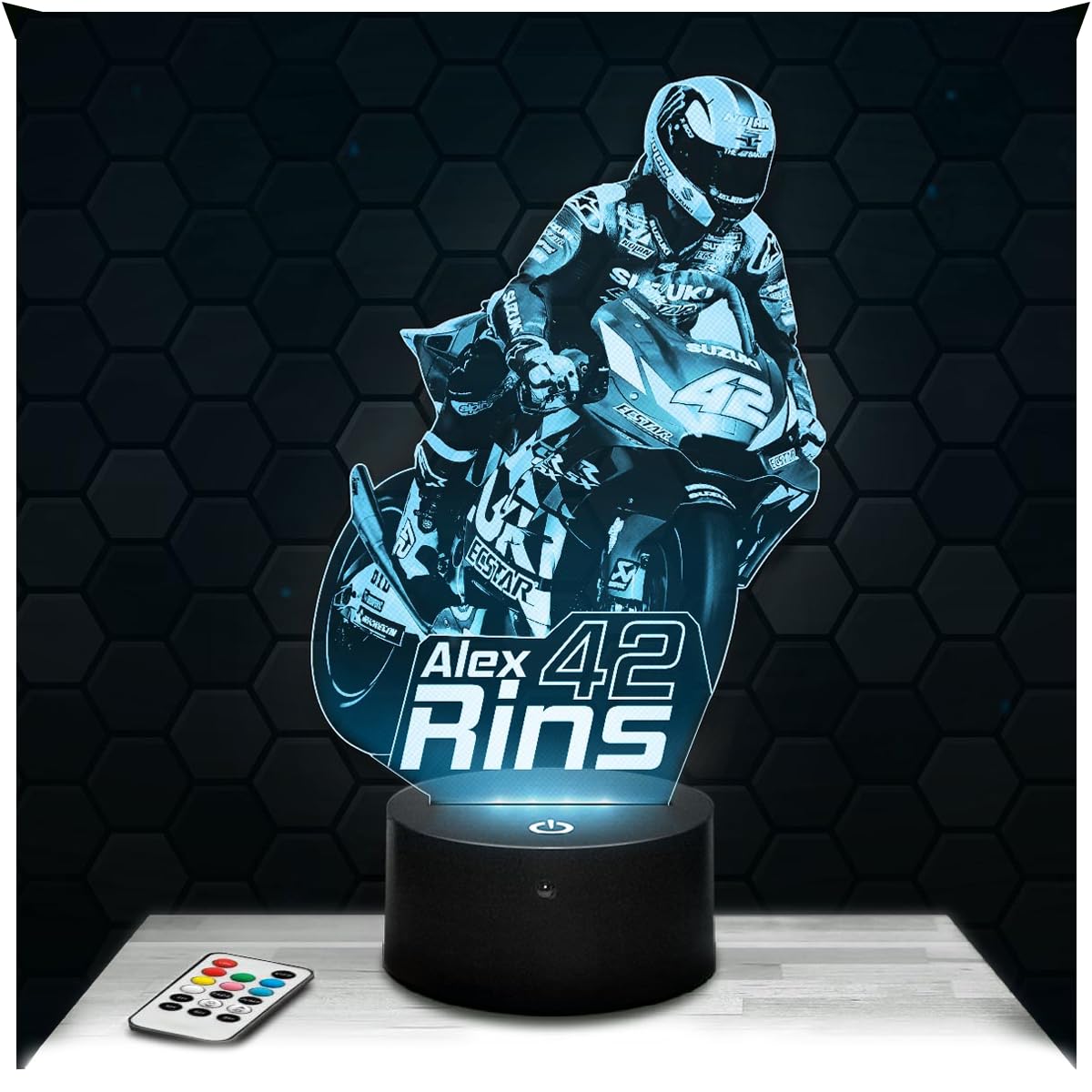 Lampephoto.fr - Moto GP - Alex Rins 3D Lamp, Night Light 3D LED Illusion Lamp, Gift idea for Men Motorcycle, Gifts Merchandise for Boys and Girls, Children's or Adult Bedroom Night Light — image 1