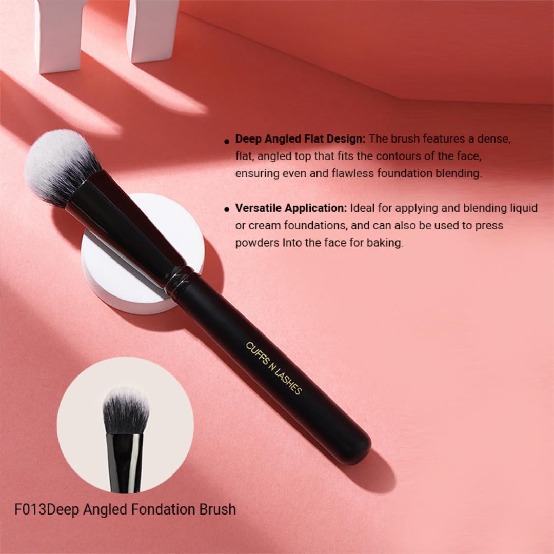 Cuffs N Lashes F013 Deep Angled Foundation Brush | High Performance Makeup Brush with Ultra-Soft Bristles | Handmade in India | Cruelty-Free | Professional Liquid Cream Foundation Blending Tool - Image 2 thumbnail