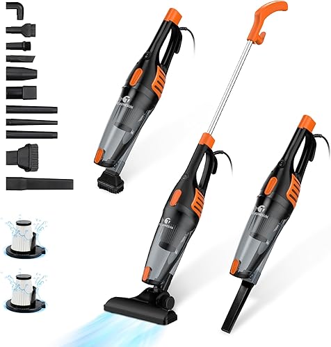 Aspiradora con cable, aspiradora ultraligera 12 en 1 para el hogar, potente aspiradora de succión de 15 KPa con filtro HEPA lavable para el hogar,