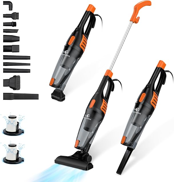 Nettoyant à vide pour la maison,12 en 1 Nettoyeur à vide léger,15KPa Aspirateur de bâton puissant avec filtre Hepa pour la maison, voiture, cheveux d'animal, moquette basse pile, plancher dur