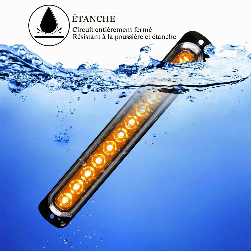 2x 12LEDS Led Stroboscope Voiture Avertissement D'urgence Lumières Strobe Voyants D'avertissement Bar Lumière de Mode de Clignotant Moto (Ambre)