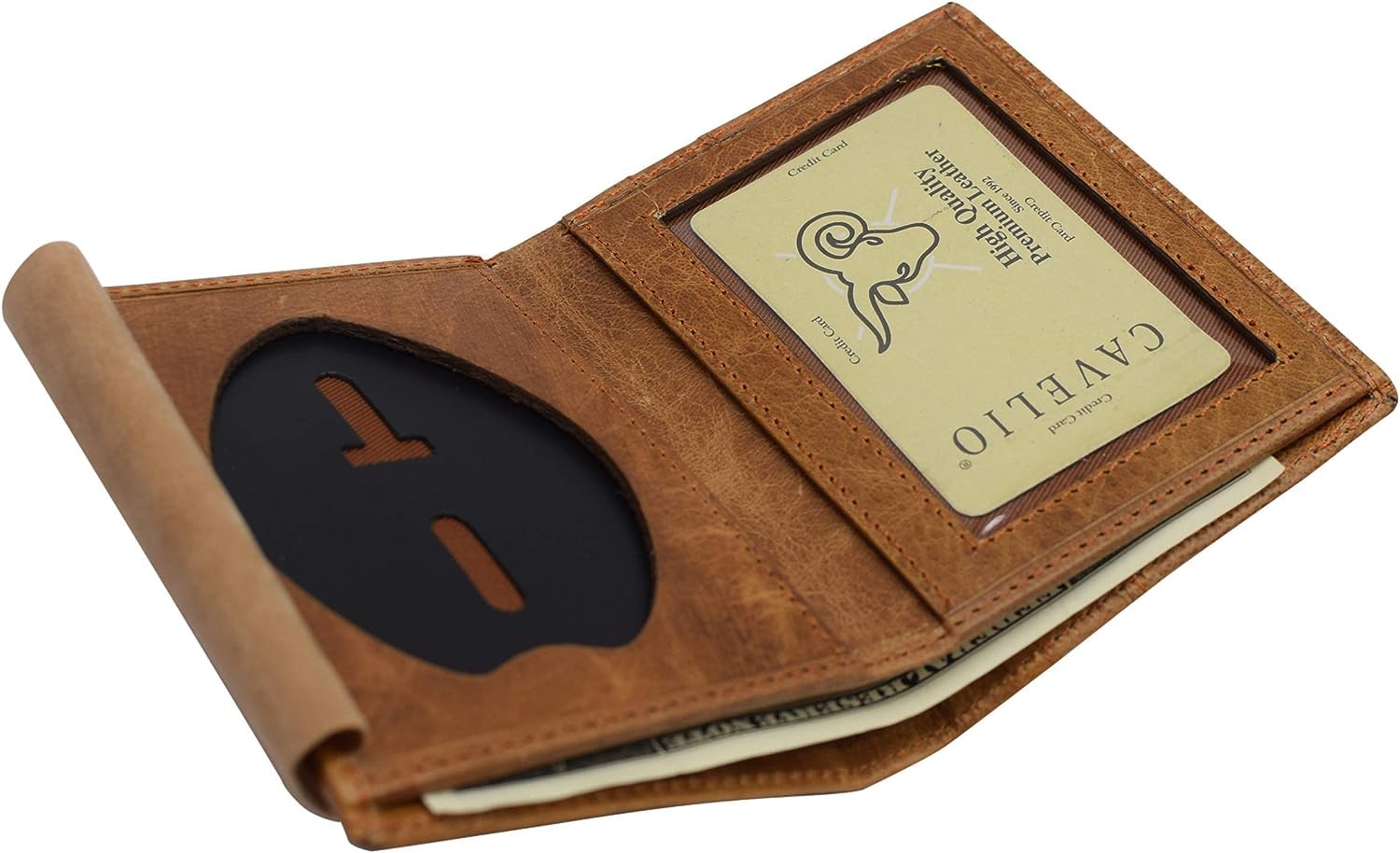 Marshal Cartera de piel auténtica RFID delgada y plegable con forma ovalada para tarjetas de identificación, Cavelio Tan, S, Cartera plegable