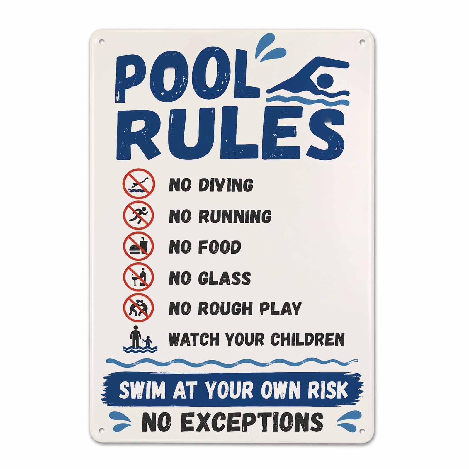 Gsrony Boys Type08 Black Pool Rules Vintage Metal Tin Sign 8X12,Waterproof