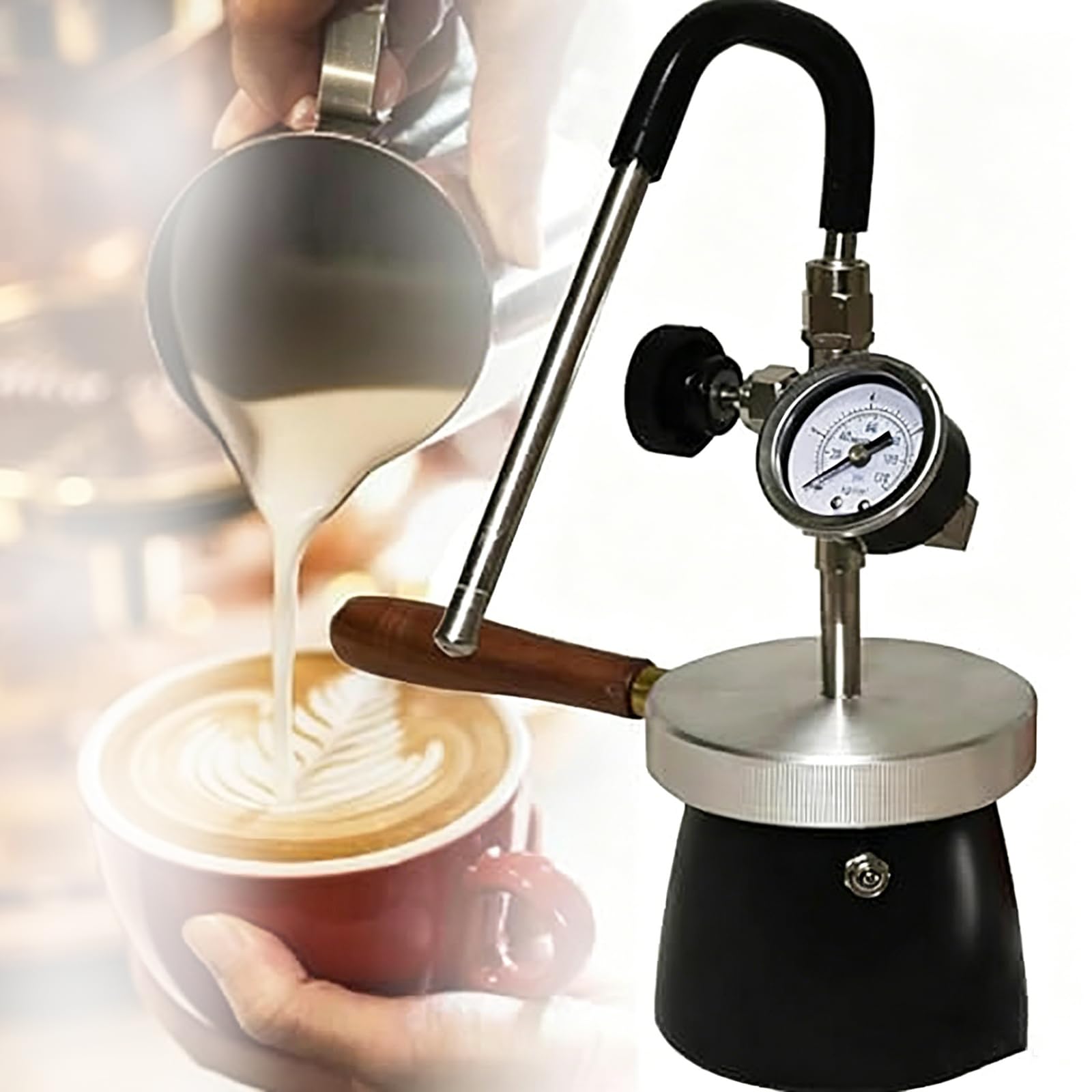 Espumador de leche profesional para estufa con tecnología de vapor de alta presión y boquilla de precisión para café perfecto, latte, capuchino, espresso. Logra espuma de calidad barista en casa